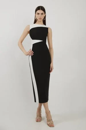 Hot Karen Millen Clean Tailored Color Block Pencil Midi Dress mono
