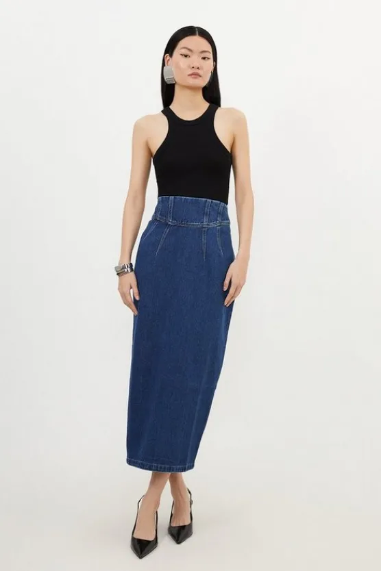 Best Karen Millen Denim Contrast Stitch Detail Set midblue