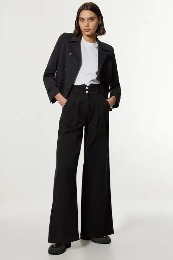 Hot Karen Millen Denim Wide Leg Pants black