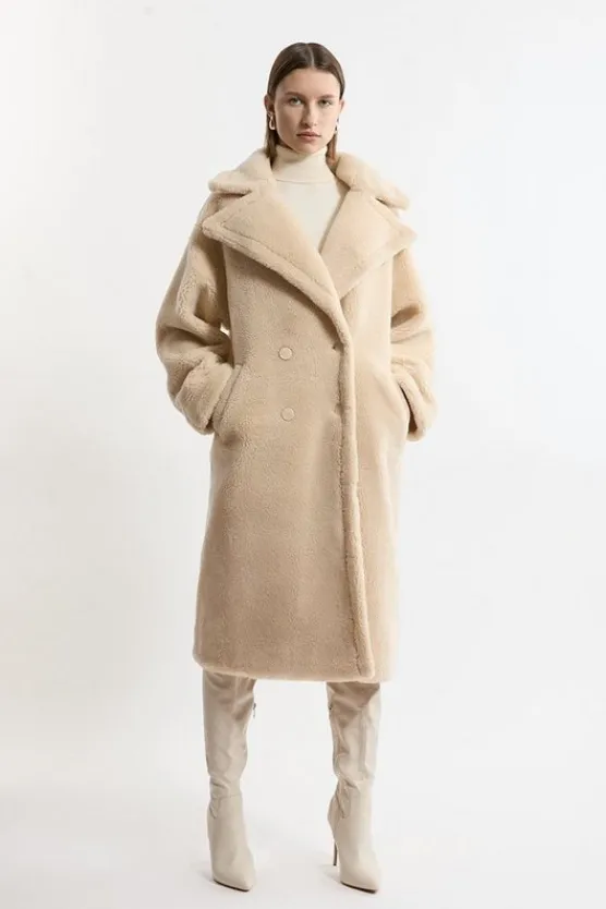 Best Karen Millen Faux Fur Teddy Longline Coat cream