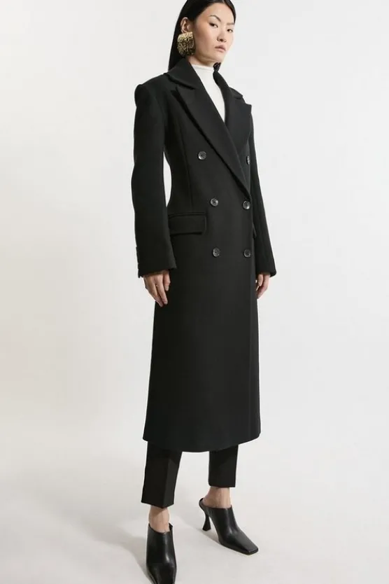 Best Karen Millen Italian Wool Strong Shoulder Anti Fit Maxi Coat black