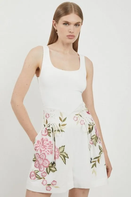 Cheap Karen Millen Lydia Millen Linen Embroidery Woven Short natural
