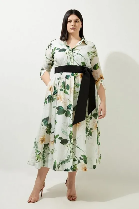 Best Sale Karen Millen Lydia Millen Plus Size Floral Silk Cotton Woven Shirt Dress