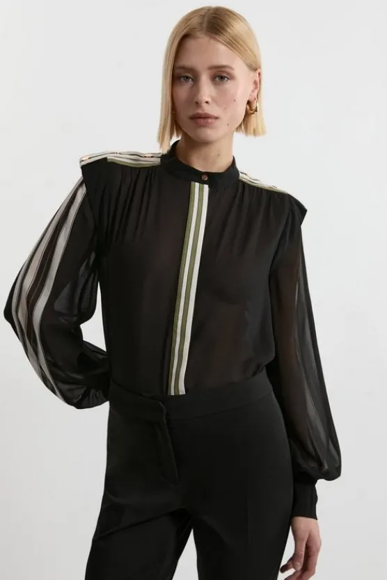 Cheap Karen Millen Military Striped Balloon Sleeve Shirt mono