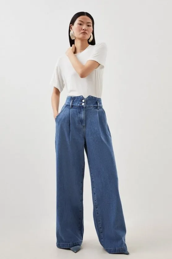 Best Karen Millen Petite Denim Indigo Wide Leg Pants midblue