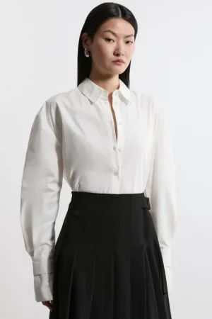 Best Karen Millen Petite Tailored Oversize Cuff Relaxed Fit Shirt ivory