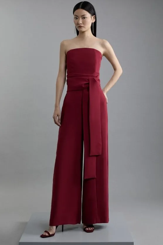 Cheap Karen Millen Soft Tailored Color Block Tailored Bandeau Jumpsuit merlot