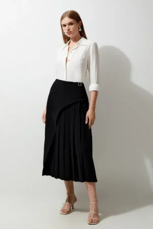 Flash Sale Karen Millen Tailored Buckle Detail Pleated Midi Skirt black