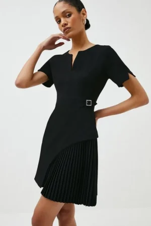 Best Sale Karen Millen Tailored Military Pleat Short Sleeve Mini Dress black