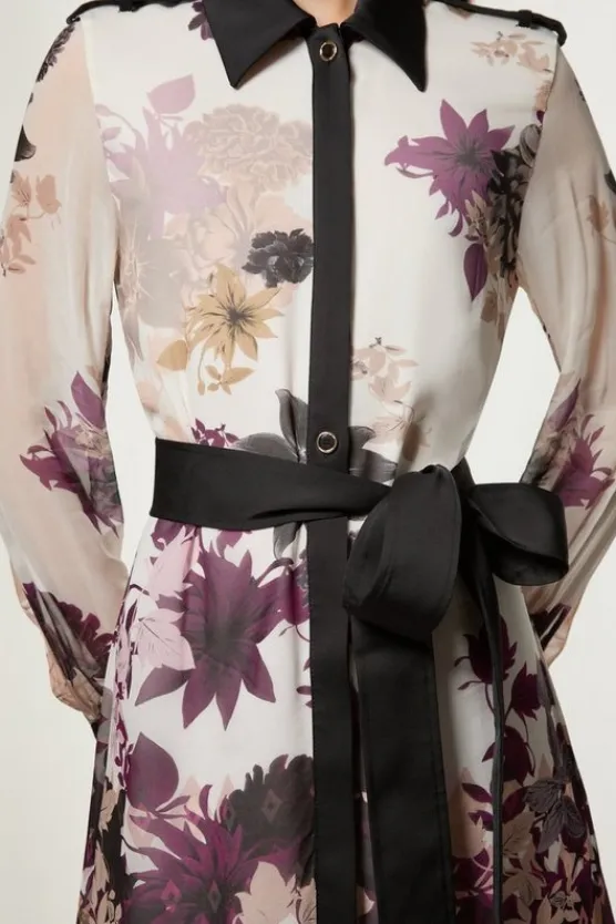 Clearance Karen Millen Viscose Georgette Border Print Woven Midi Shirt Dress neutral